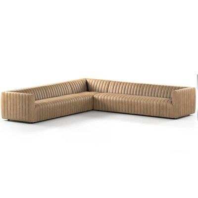 Augustine 3 Piece Leather Sectional Sofa-Brown - Image 2