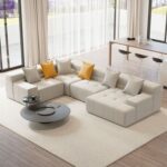 L-Shaped Modern Off-White Velvet Modular Sectional Sofa with Chaise-Luxurious Velvet Upholstery-Contemporary Modular Design-Spacious L-Shaped Configuration with Chaise Lounge-Soft and Comfortable Seating-Durable Construction