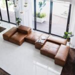 Signature Modular Sectional Leather Sofa-Brown-Premium Leather Upholstered Modular Sofa-Contemporary Sectional Design-Customizable Seating Arrangement-Spacious and Comfortable for Living Room or Office-Durable Frame Construction