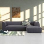 Eliza 2-Piece Fabric Sectional Sofa-Charcoal - Modern L-Shaped Upholstered Couch for Living Room - Reversible Chaise Lounge - Compact & Comfortable Corner Sofa - Soft Fabric Finish - Sturdy Wooden Frame - Ideal for Apartments & Homes
