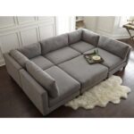 Chelsea Modular Sectional Sofa with Ottoman - Grey Upholstered L-Shaped Sofa Set - Modern Reversible Seats - Spacious Corner Couch for Living Room - Sturdy Wooden Frame - High-Density Foam Seating