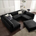 Chelsea Modular Sectional Sofa with Ottoman-Charcoal Upholstered L-Shaped Sofa Set-Modern Reversible Seats-Spacious Corner Couch for Living Room-Sturdy Wooden Frame-High-Density Foam Seating