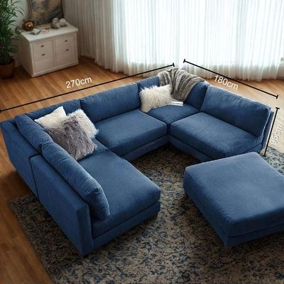 Chelsea Modular Sectional Sofa with Ottoman - Blue Upholstered L-Shaped Sofa Set - Modern Reversible Seats - Spacious Corner Couch for Living Room - Sturdy Wooden Frame - High-Density Foam Seating - Stylish & Comfortable Design - Image 3