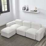 Jezika 4-Piece Upholstered Sectional Sofa-White-Modern Modular Sofa Set-Comfortable Upholstered Seating with Plush Cushions-Flexible 4-Piece Design for Custom Layouts-Durable Frame Construction