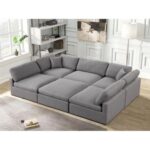 Chelsea Velvet Reversible Modular Corner Sectional with Ottoman Grey-Luxurious Velvet Upholstered Modular Sofa-Reversible Corner Design for Flexible Seating-Includes Matching Ottoman for Extra Comfort-Plush Cushions with Stylish Finish