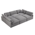 Chelsea Velvet Reversible Modular Corner Sectional with Ottoman Grey-Luxurious Velvet Upholstered Modular Sofa-Reversible Corner Design for Flexible Seating-Includes Matching Ottoman for Extra Comfort-Plush Cushions with Stylish Finish