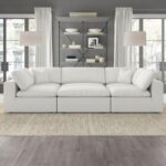 Chelsea Velvet Reversible Modular Corner Sectional with Ottoman Beige-Luxurious Velvet Upholstered Modular Sofa-Reversible Corner Design for Flexible Seating-Includes Matching Ottoman for Extra Comfort-Plush Cushions with Stylish Finish