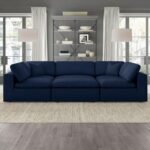 Chelsea Velvet Reversible Modular Corner Sectional with Ottoman Navy Blue-Luxurious Velvet Upholstered Modular Sofa-Reversible Corner Design for Flexible Seating-Includes Matching Ottoman for Extra Comfort-Plush Cushions with Stylish Finish