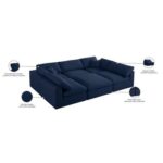 Chelsea Velvet Reversible Modular Corner Sectional with Ottoman Navy Blue-Luxurious Velvet Upholstered Modular Sofa-Reversible Corner Design for Flexible Seating-Includes Matching Ottoman for Extra Comfort-Plush Cushions with Stylish Finish