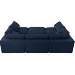 Chelsea Velvet Reversible Modular Corner Sectional with Ottoman Navy Blue-Luxurious Velvet Upholstered Modular Sofa-Reversible Corner Design for Flexible Seating-Includes Matching Ottoman for Extra Comfort-Plush Cushions with Stylish Finish