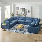 Commix Soft Fiber-Filled Overstuffed 8-Piece Sectional Sofa Set-Blue-Luxuriously Plush Upholstered Modular Sofa-Extra Comfortable Soft Fiber Cushions-Spacious 8-Piece Modular Design-Durable Frame Construction