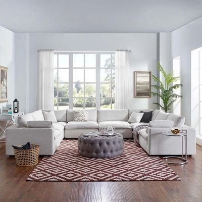 Commix Soft Fiber-Filled Overstuffed 8-Piece Sectional Sofa Set-White-Luxuriously Plush Upholstered Modular Sofa-Extra Comfortable Soft Fiber Cushions-Spacious 8-Piece Modular Design-Durable Frame Construction