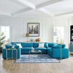Commix Soft Fiber-Filled Overstuffed 8-Piece Sectional Sofa Set-Teal-Luxuriously Plush Upholstered Modular Sofa-Extra Comfortable Soft Fiber Cushions-Spacious 8-Piece Modular Design-Durable Frame Construction