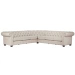 Tufted Scroll Arm Chesterfield 7-seat L-shaped Sectional Sofa in Beige Color