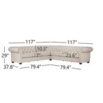 Tufted Scroll Arm Chesterfield 7-seat L-shaped Sectional Sofa in Beige Color
