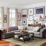 Tufted Scroll Arm Chesterfield 7-seat L-shaped Sectional Sofa in Grey Color