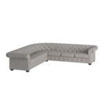 Tufted Scroll Arm Chesterfield 7-seat L-shaped Sectional Sofa in Grey Color