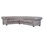 Tufted Scroll Arm Chesterfield 7-seat L-shaped Sectional Sofa in Grey Color