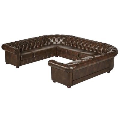 Tufted Scroll Arm Chesterfield 11-seat U-shaped Sectional Sofa-Brown - Image 2