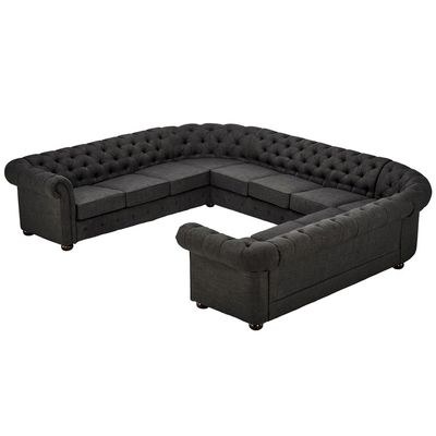 Tufted Scroll Arm Chesterfield 11-seat U-shaped Sectional Sofa-Charcoal - Image 2