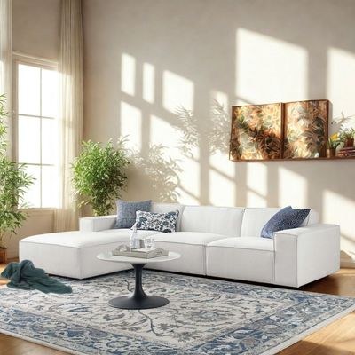 Vitality 4-Piece Sectional Sofa-White - Modern Modular Sofa Set for Living Room - Elegant Upholstered L-Shaped Couch with Reversible Ottoman - Spacious Corner Seating - Sturdy Wooden Frame - Soft & Durable Fabric - Image 4