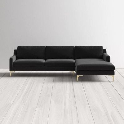 Taliah Sectional Sofa with Chaise-Black-Modern L-Shaped Upholstered Sofa-Comfortable Sectional with Attached Chaise Lounge-Plush Cushions and Soft Fabric Upholstery-Durable Frame Construction - Image 5