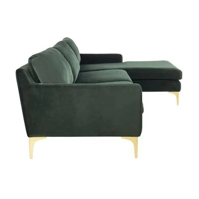 Taliah Sectional Sofa with Chaise-Dark Green-Modern L-Shaped Upholstered Sofa-Comfortable Sectional with Attached Chaise Lounge-Plush Cushions and Soft Fabric Upholstery-Durable Frame Construction - Image 2