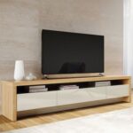 Sylvan Modern TV Stand for Up to 65-Inch TVs - Oak & White Finish Entertainment Console - Stylish Media Unit with Cabinets & Open Shelves - Contemporary Wooden TV Cabinet for Living Room - Space-Saving Design