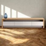 Sylvan Modern TV Stand for Up to 65-Inch TVs - Oak & White Finish Entertainment Console - Stylish Media Unit with Cabinets & Open Shelves - Contemporary Wooden TV Cabinet for Living Room - Space-Saving Design