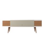 Michaelson TV Stand for TVs up to 65 Inch-White & Brown-Modern Entertainment Console-Stylish Media Unit with Open Shelves & Storage-Durable Design for Living Room or TV Area-Supports Flat-Screen TVs up to 65 Inches-Contemporary Finish