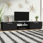 Ansel TV Stand for TVs up to 78 Inch-Black-Modern Entertainment Console-Spacious Media Unit with Open Shelves and Cabinets-Sturdy Design for Flat-Screen TVs up to 78 Inches-Sleek Contemporary Finish-Ideal for Living Room or Media Room