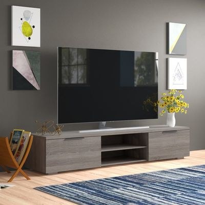 Ansel TV Stand for TVs up to 78 Inch-Grey-Modern Entertainment Console-Spacious Media Unit with Open Shelves and Cabinets-Sturdy Design for Flat-Screen TVs up to 78 Inches-Sleek Contemporary Finish-Ideal for Living Room or Media Room