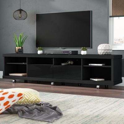 Heanor TV Stand for TVs up to 70 Inch-Black-Contemporary Entertainment Console-Stylish Media Stand with Open Shelves and Cabinets-Durable Design for Flat-Screen TVs up to 70 Inches-Modern Wood Finish-Ideal for Living Room or Media Setup