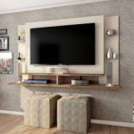 Domino Wall Mounted TV Unit & Entertainment Centre - Floating Wall Panel with Shelves - Modern Space-Saving TV Cabinet for Living Room - Sleek Wooden Finish - Wall Display Panel for TVs & Décor - Contemporary Media Console