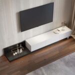Nordic Extendable TV Stand & Media Console with 3 Drawers – 80-Inch Black & WhiteEntertainment Unit-Modern Adjustable TV Cabinet for Up to 85-Inch TVs-Sleek Design with Ample Storage-Sturdy Wooden Construction-Ideal for Contemporary Living Rooms