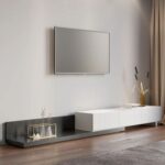 Nordic Extendable TV Stand & Media Console with 3 Drawers – 80-Inch Black & WhiteEntertainment Unit-Modern Adjustable TV Cabinet for Up to 85-Inch TVs-Sleek Design with Ample Storage-Sturdy Wooden Construction-Ideal for Contemporary Living Rooms