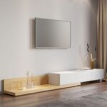 Nordic Extendable TV Stand & Media Console with 3 Drawers – 80-Inch Oak & White Entertainment Unit-Modern Adjustable TV Cabinet for Up to 85-Inch TVs-Sleek Design with Ample Storage-Sturdy Wooden Construction-Ideal for Contemporary Living Rooms