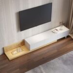 Nordic Extendable TV Stand & Media Console with 3 Drawers – 80-Inch Oak & White Entertainment Unit-Modern Adjustable TV Cabinet for Up to 85-Inch TVs-Sleek Design with Ample Storage-Sturdy Wooden Construction-Ideal for Contemporary Living Rooms