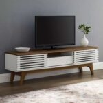 Thread Engineered Wood TV Stand with Storage Doors up to 55 inch-Brown & Off White