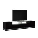 Vanderbilt TV Stand and Cabrini 2.2 Floating Wall TV Panel with LED Lights in Black Gloss and Black Matte