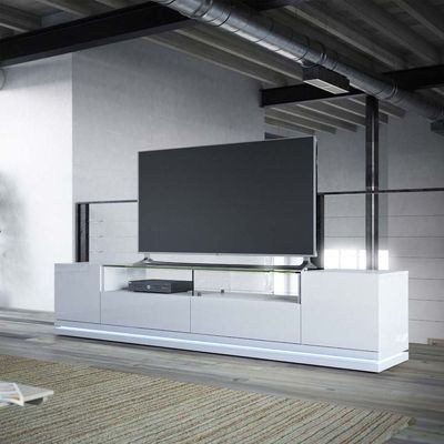 Vanderbilt TV Stand and Cabrini 2.2 Floating Wall TV Panel with LED Lights in White Gloss and Black Matte - Image 3