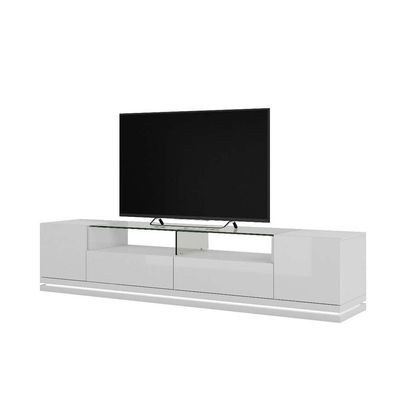 Vanderbilt TV Stand and Cabrini 2.2 Floating Wall TV Panel with LED Lights in White Gloss and Black Matte - Image 5