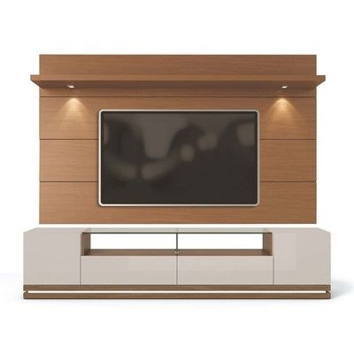 Vanderbilt TV Stand and Cabrini 2.2 Floating Wall TV Panel with LED Lights in White and Brown Color - Image 2