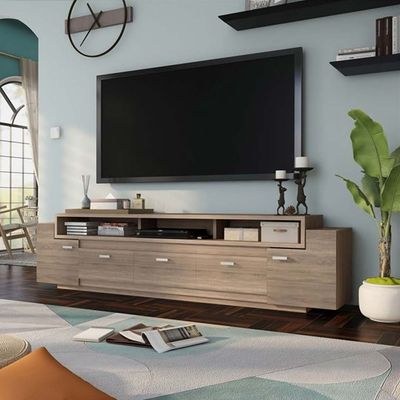 Goliath Multi Drawer Media TV Stand in Oak Color
