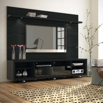 Cabrini TV Stand and Floating Wall TV Panel-Black-Modern Entertainment Console and Wall-Mounted TV Unit-Sleek Floating Design with Storage-Durable Engineered Wood Construction-Stylish Finish for Living Room or Media Room