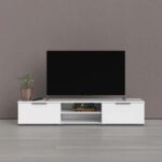 Bestar TV Stand-White-Modern Entertainment Console-Durable Media Cabinet with Storage Shelves and Cabinets-Sleek Design for Living Room or Media Room-Supports Flat-Screen TVs-Stylish Finish-Functional and Space-Saving TV Furniture
