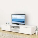 Bestar TV Stand-White-Modern Entertainment Console-Durable Media Cabinet with Storage Shelves and Cabinets-Sleek Design for Living Room or Media Room-Supports Flat-Screen TVs-Stylish Finish-Functional and Space-Saving TV Furniture