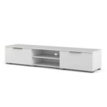 Bestar TV Stand-White-Modern Entertainment Console-Durable Media Cabinet with Storage Shelves and Cabinets-Sleek Design for Living Room or Media Room-Supports Flat-Screen TVs-Stylish Finish-Functional and Space-Saving TV Furniture
