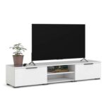 Bestar TV Stand-White-Modern Entertainment Console-Durable Media Cabinet with Storage Shelves and Cabinets-Sleek Design for Living Room or Media Room-Supports Flat-Screen TVs-Stylish Finish-Functional and Space-Saving TV Furniture