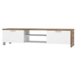 Bestar TV Stand-Oak & White-Modern Entertainment Console-Durable Media Cabinet with Storage Shelves and Cabinets-Sleek Design for Living Room or Media Room-Supports Flat-Screen TVs-Stylish Finish-Functional and Space-Saving TV Furniture